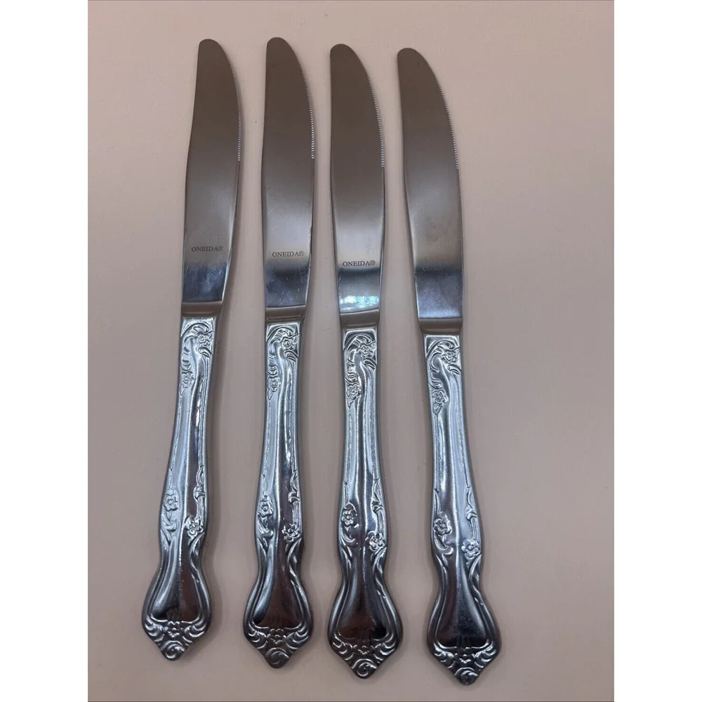 Oneida AZALEA Stainless‎ Floral Glossy Dinner Knives Solid Handle 9.25
